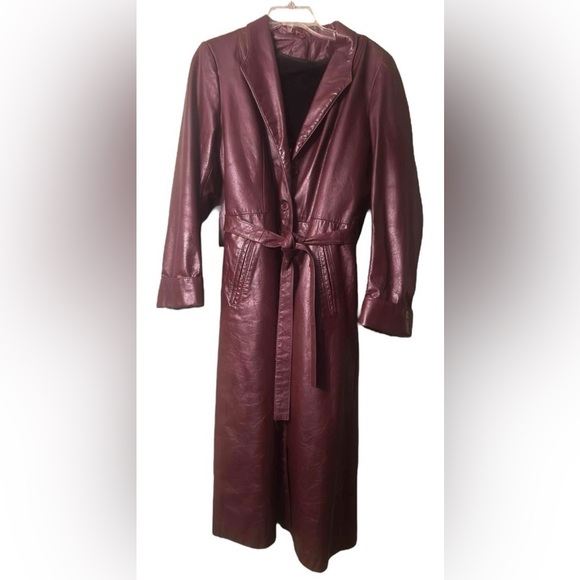 Sears Dark Brown Leather Trench Coat - Picture 1 of 5